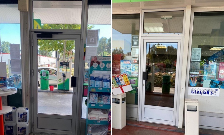 Nouvelle menuiserie aluminium pour habiller la vitrine et l'entrÃ©e de cette boutique de station service